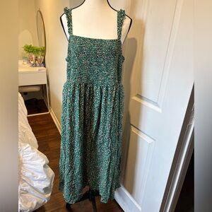 Torrid Smocked Floral Midi Dress Green Cottagecore Size 3 (3X)